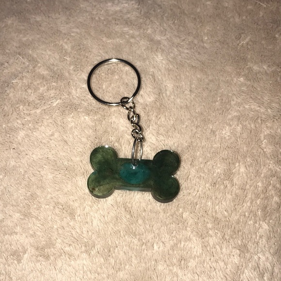 Custom epoxy mini bone 🦴 keychain green with blue dots - Picture 1 of 3
